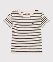 Tee-shirt rayé en jersey flammé Enfant Blanc/Bleu - Petit Bateau