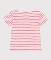 Tee-shirt rayé en jersey flammé Enfant Rose/Blanc - Petit Bateau