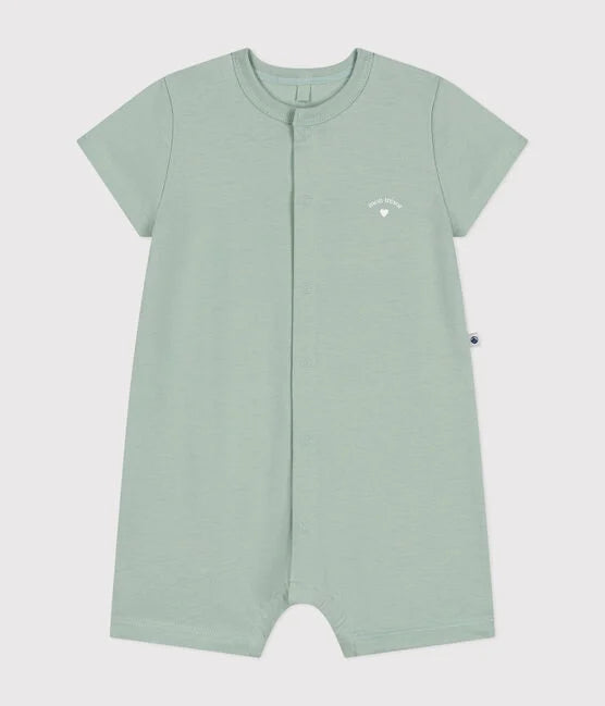 Combinaison courte en jersey léger bébé "Mon trésor" Vert - Petit Bateau