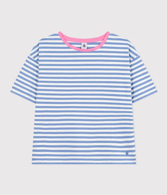 Tee-shirt Le Boxy en coton rayé Femme Blanc/Bleu - Petit Bateau