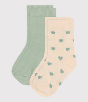 Lot de 2 paires de chaussettes en coton coeurs vert bébé - Petit Bateau
