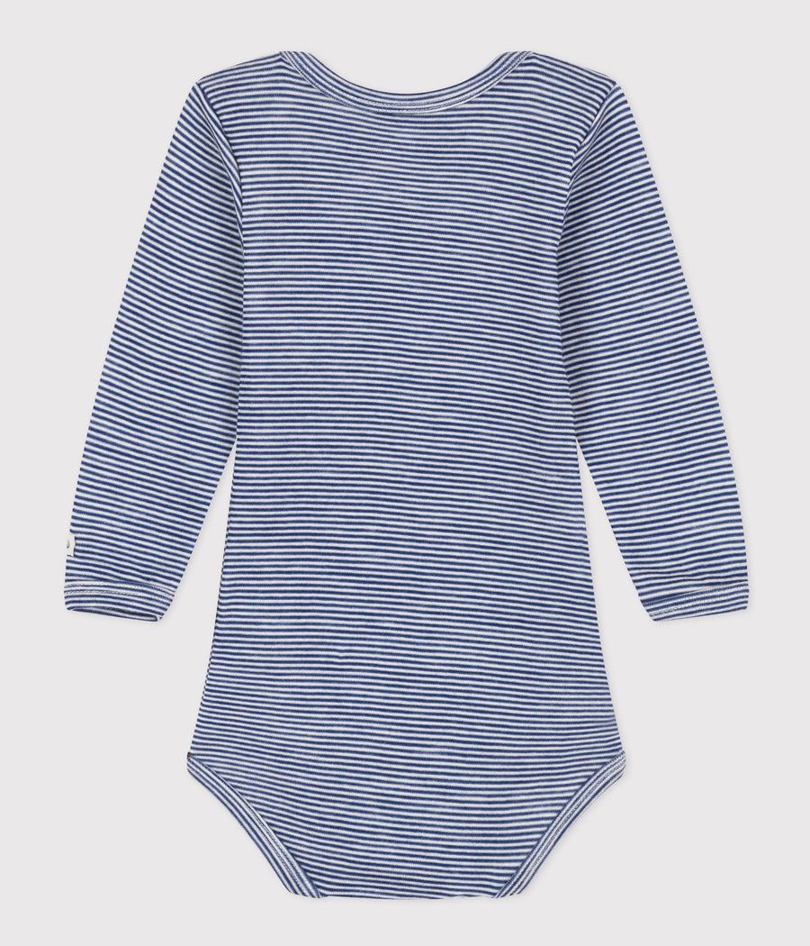 Body manches longues à rayures bébé Laine et Coton - Petit Bateau