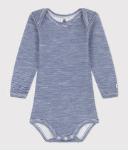 Body manches longues à rayures bébé Laine et Coton - Petit Bateau