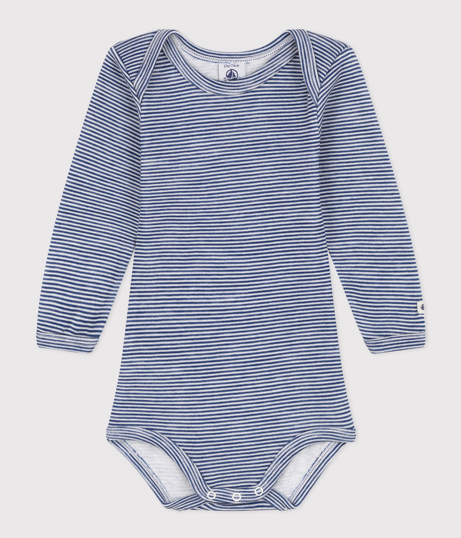 Body manches longues à rayures bébé Laine et Coton - Petit Bateau