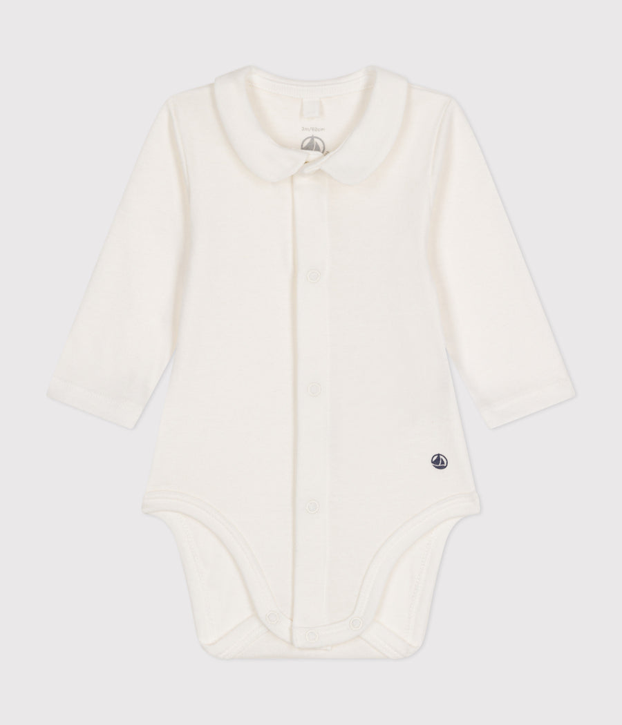 Set of 3 long-sleeved baby bodysuits Blue Hearts - Petit Bateau