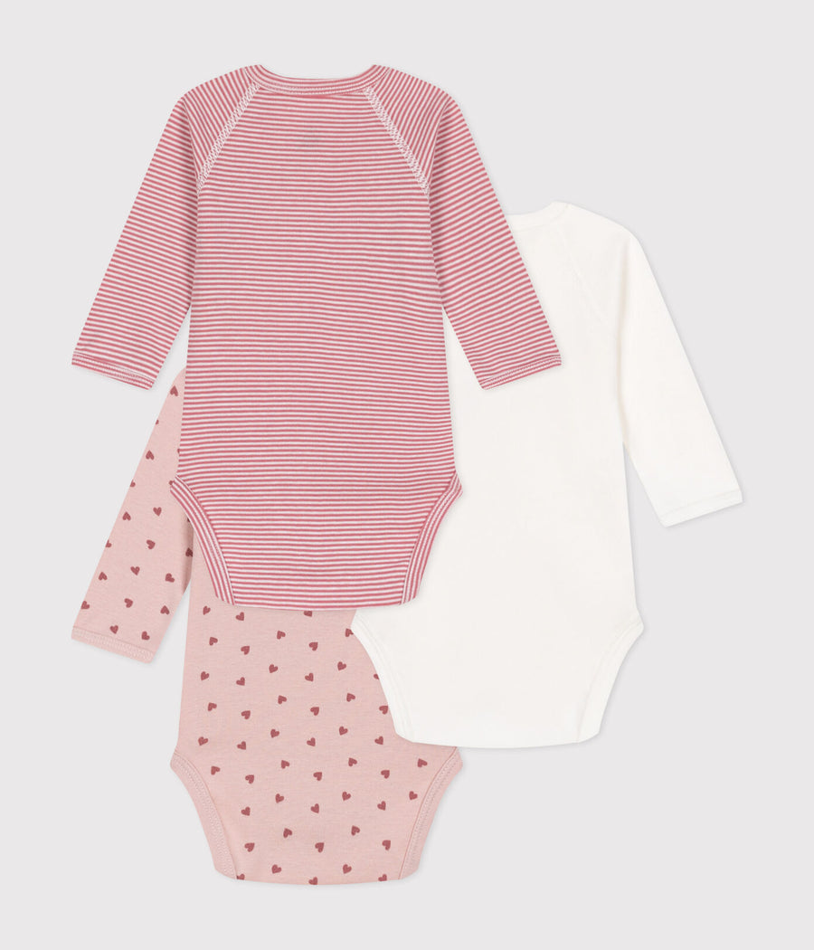 Set of 3 crossed long-sleeved cotton rabbit bodysuits - Petit Bateau