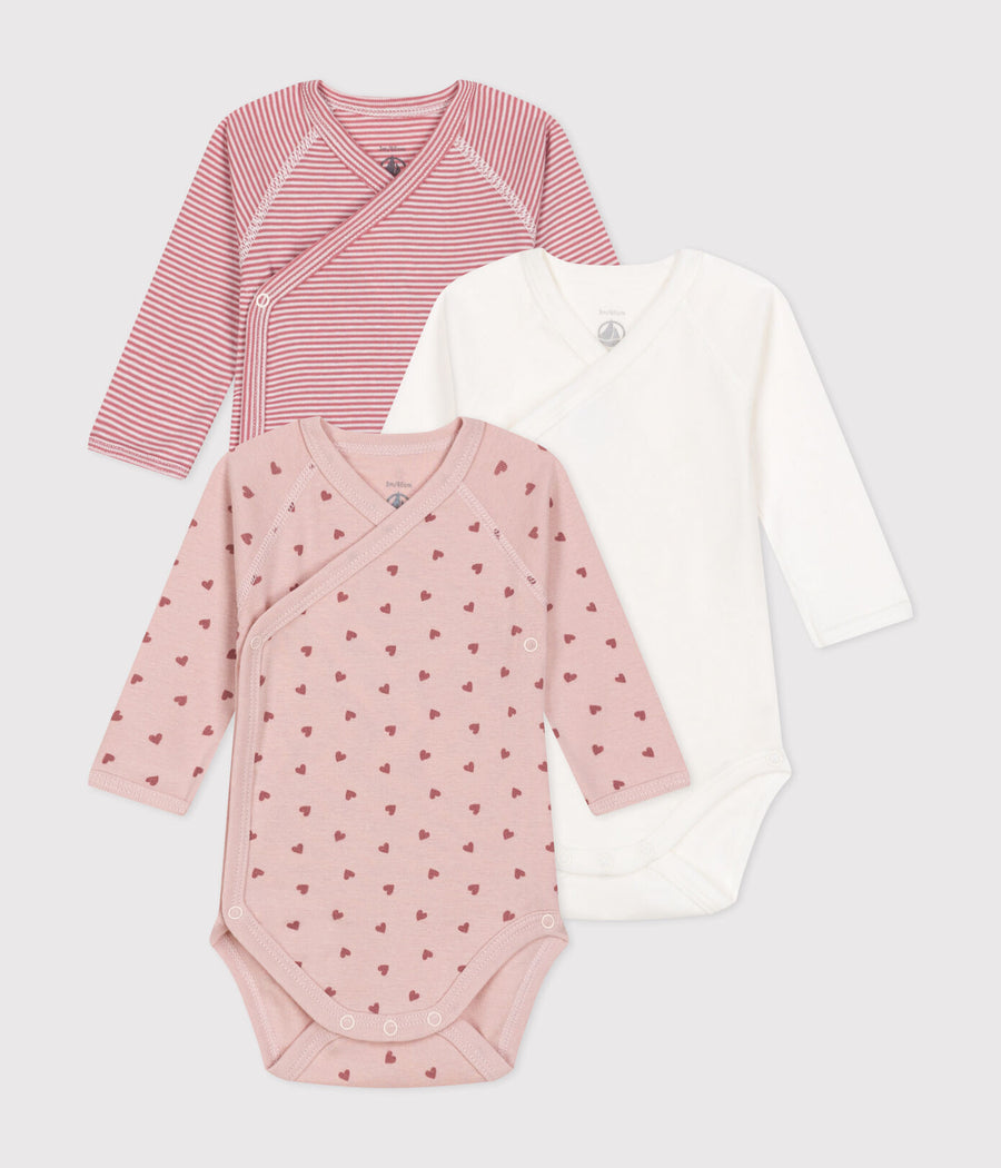 Set of 3 crossed long-sleeved cotton rabbit bodysuits - Petit Bateau