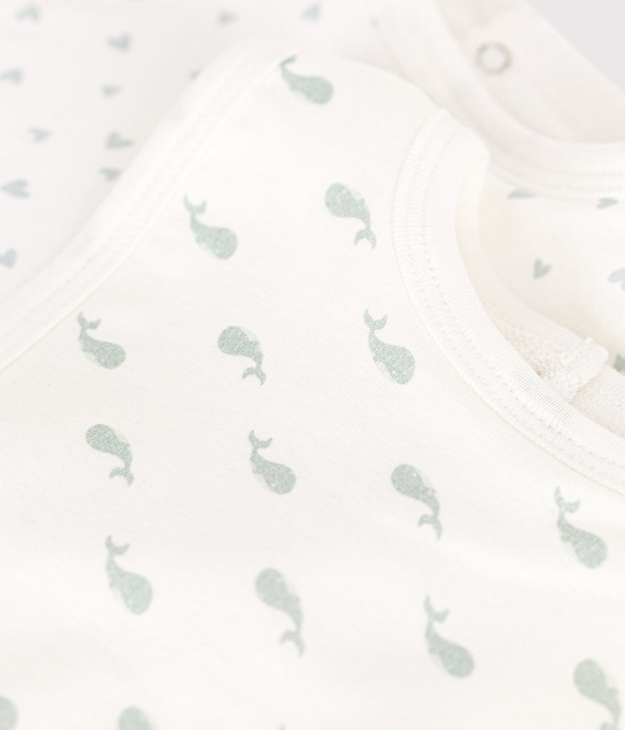 Lot de 2 bavoirs Bébé en Coton Coeurs/Baleines - Petit Bateau