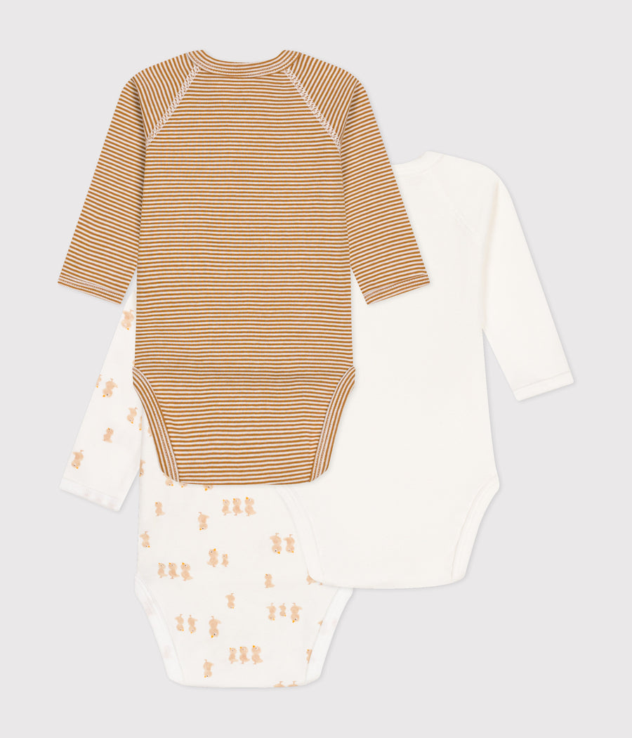 Set van 3 gekruiste katoenen bodysuits met konijnenmotief en lange mouwen - Petit Bateau