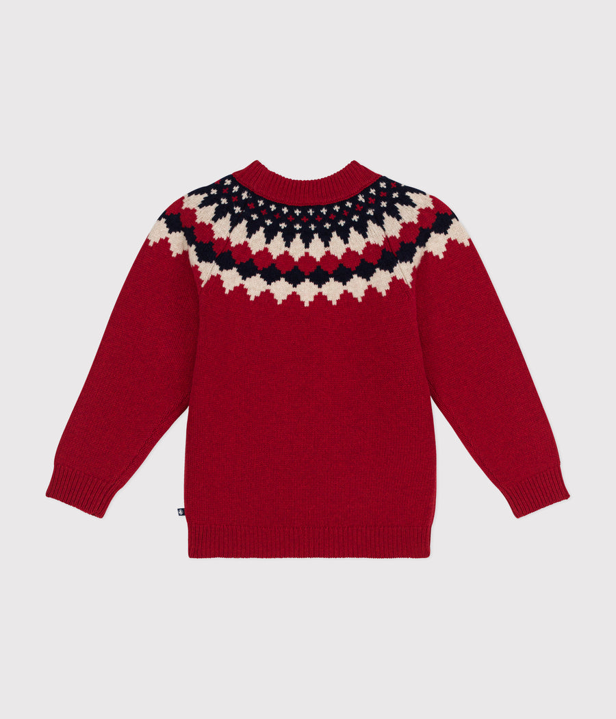 Pull jacquard Laine et Coton rouge - Petit Bateau