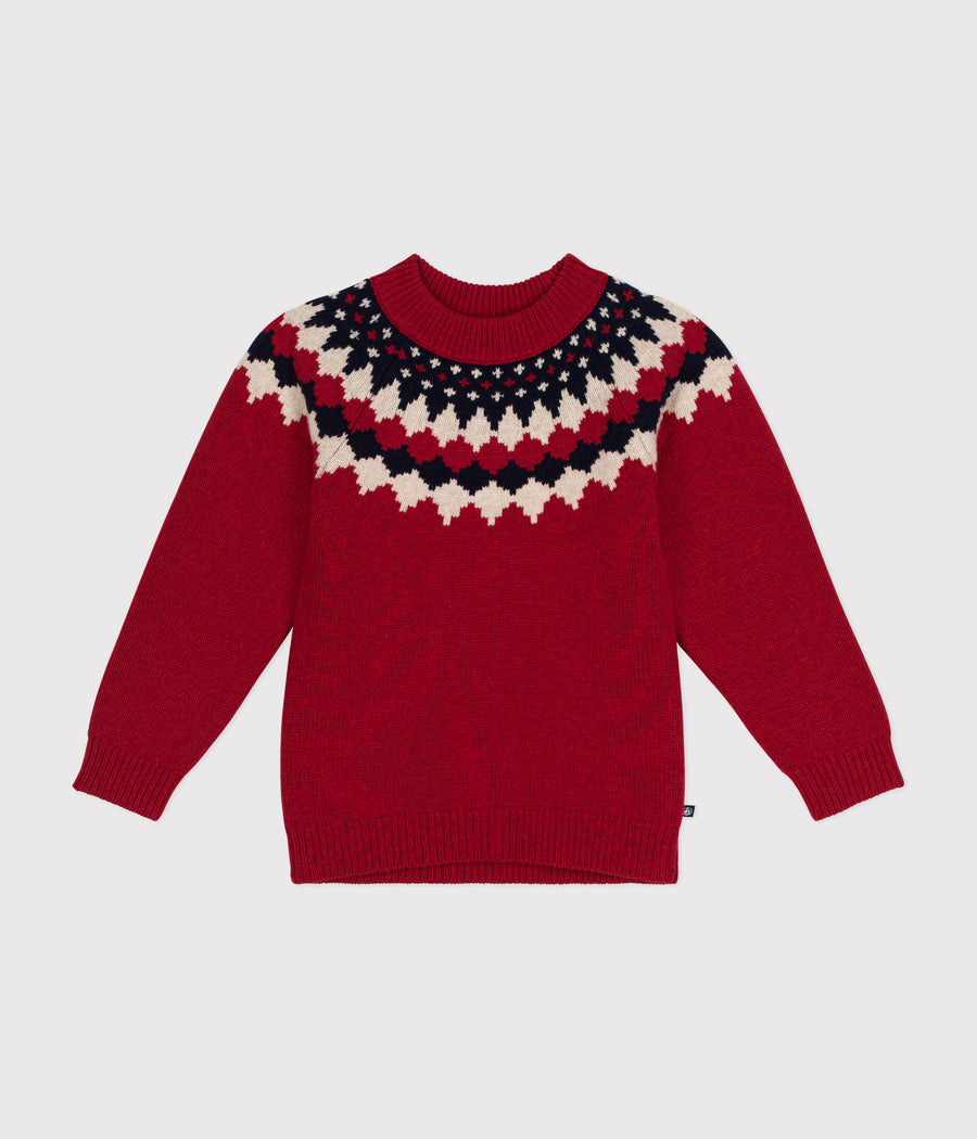 Pull jacquard Laine et Coton rouge - Petit Bateau