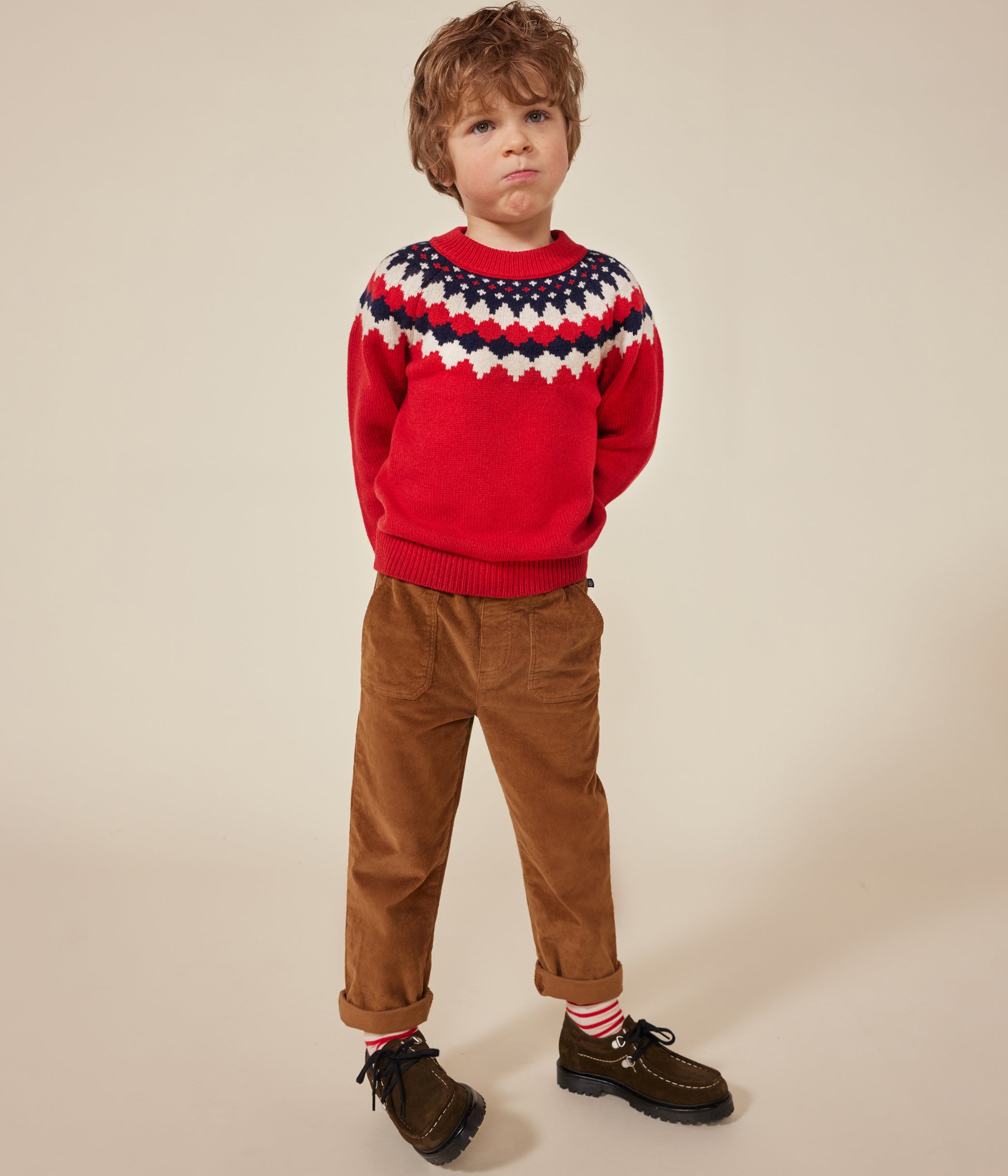 Pull jacquard Laine et Coton rouge - Petit Bateau