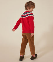 Pull jacquard Laine et Coton rouge - Petit Bateau