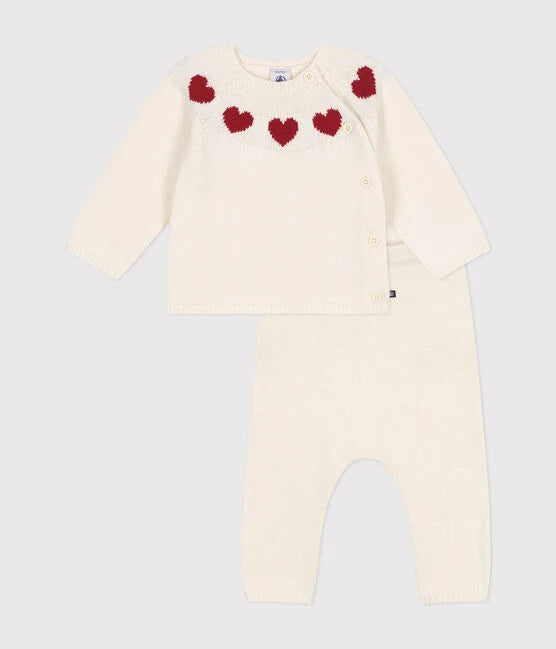 Baby heart pattern wool and cotton knit set - Petit Bateau