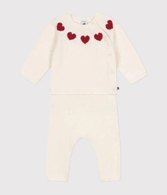 Baby heart pattern wool and cotton knit set - Petit Bateau