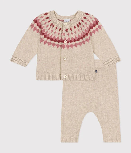 Baby heart pattern wool and cotton knit set - Petit Bateau