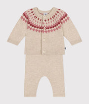 Gebreide set van wol en katoen met babyhartpatroon - Petit Bateau