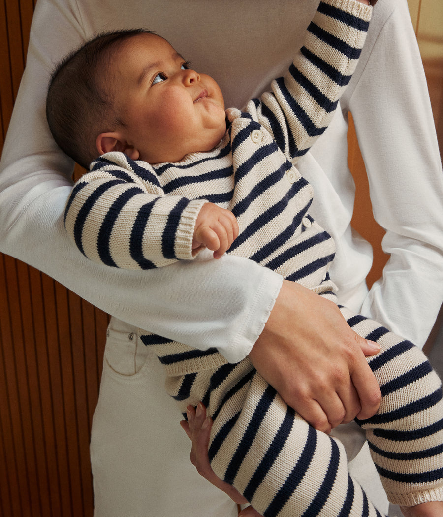 Ensemble en tricot laine et coton rayure marinière Bébé - Petit Bateau