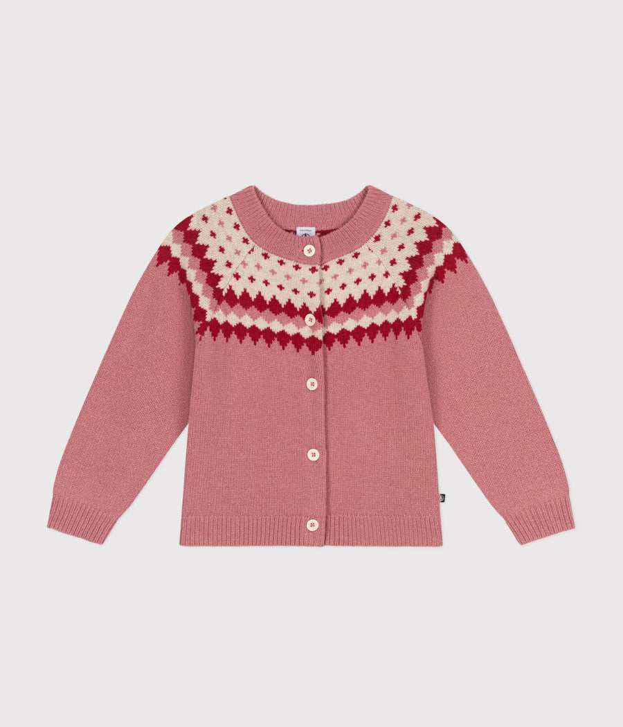 Cardigan jacquard Laine et Coton Enfant fille - Petit Bateau