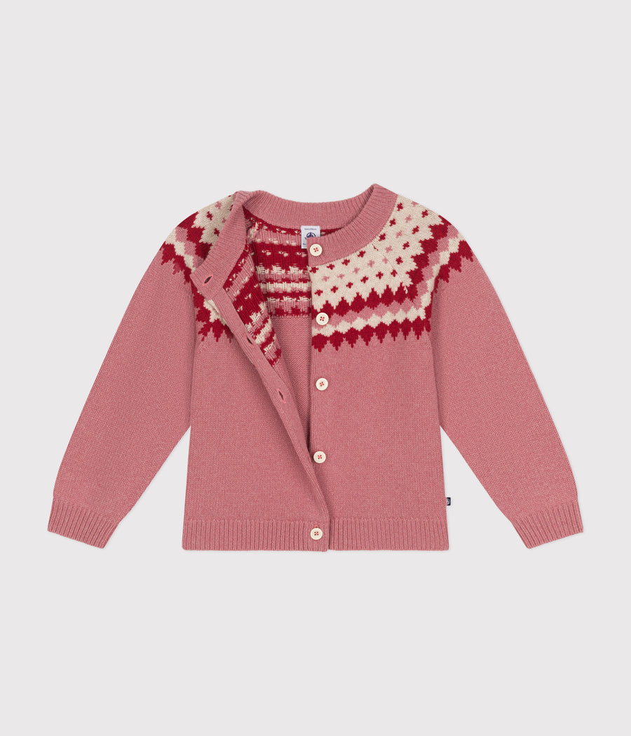 Cardigan jacquard Laine et Coton Enfant fille - Petit Bateau