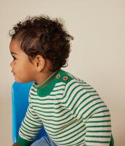 Pull en tricot de Laine et Coton Bébé vert jardin / avalanche - Petit Bateau