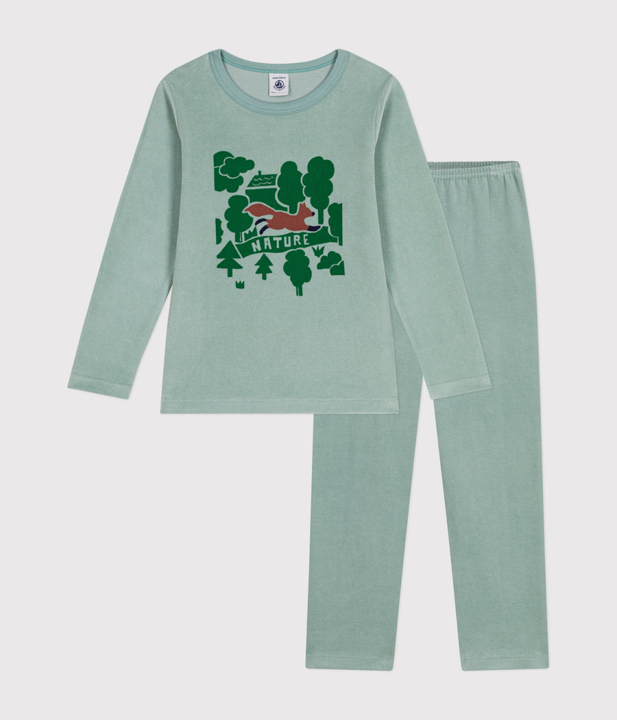 Pyjama uni en velours motif renard/forêt Enfant - Petit Bateau