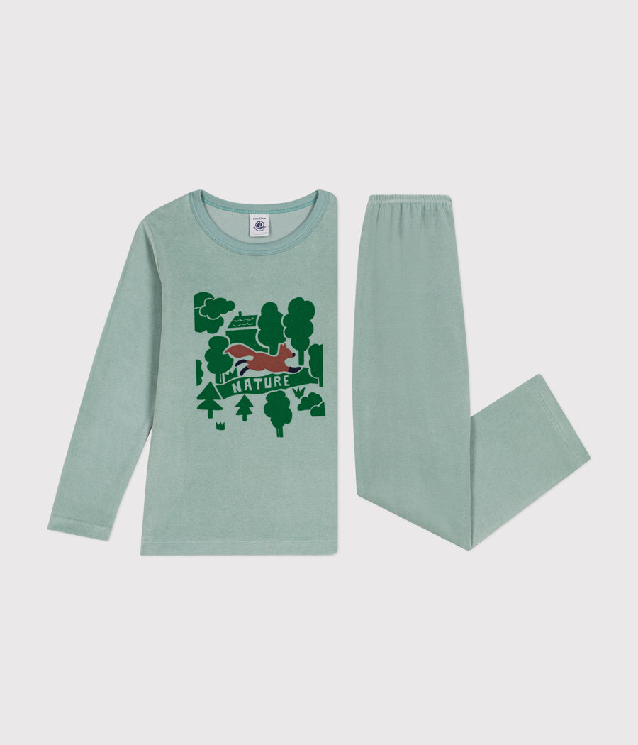 Pyjama uni en velours motif renard/forêt Enfant - Petit Bateau