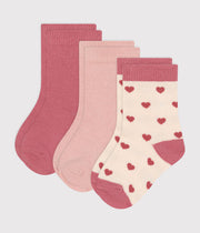 Pack of 3 pairs of baby heart cotton socks - Petit Bateau