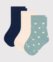 Lot de 3 paires de chaussettes en coton cœurs bébé vert - Petit Bateau