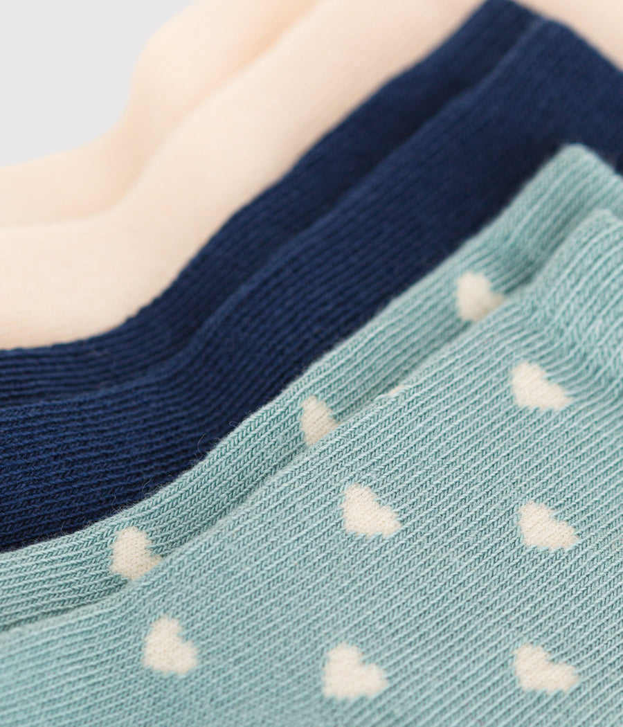 Lot de 3 paires de chaussettes en coton cœurs bébé vert - Petit Bateau