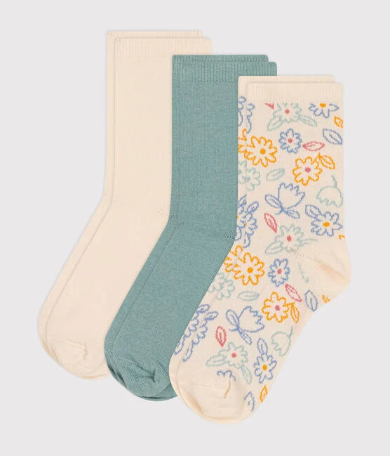 Pack of 3 pairs of children's floral cotton socks - Petit Bateau