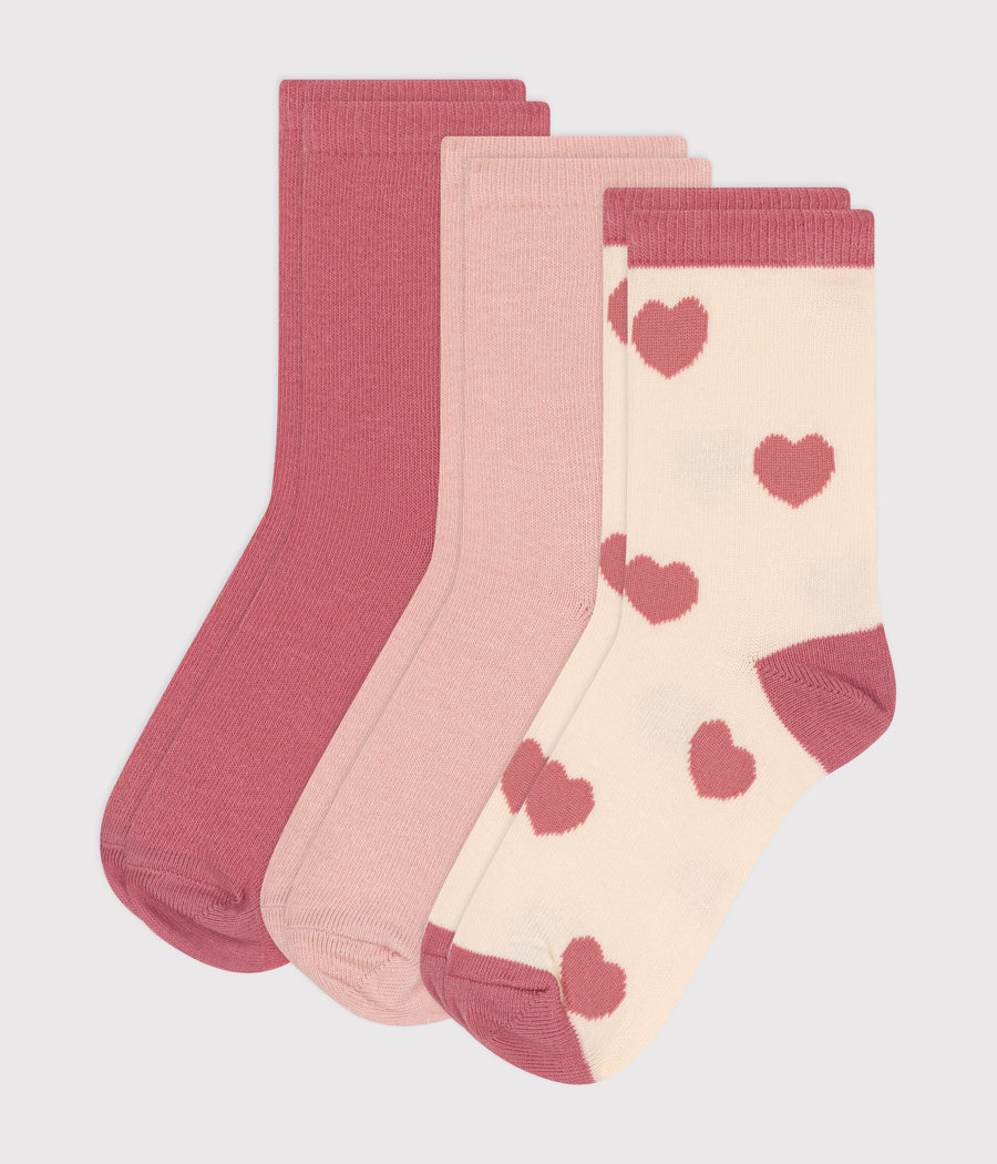 Lot de 3 paires de chaussettes en coton cœurs Enfant Rosewood - Petit Bateau