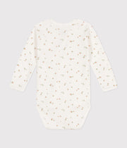 Marshmallow/Saline baby cotton long-sleeved crossover bodysuit - Petit Bateau