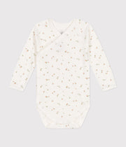 Marshmallow/Saline baby cotton long-sleeved crossover bodysuit - Petit Bateau