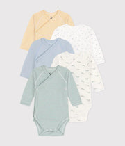 Set of 3 crossed long-sleeved cotton rabbit bodysuits - Petit Bateau