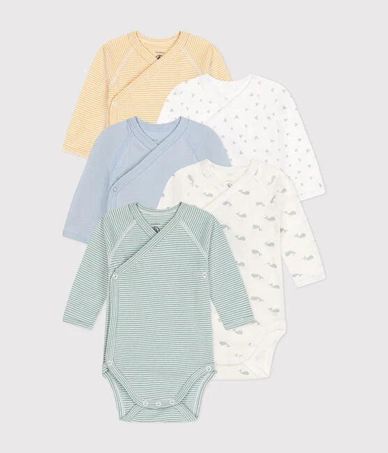 Set of 3 crossed long-sleeved cotton rabbit bodysuits - Petit Bateau