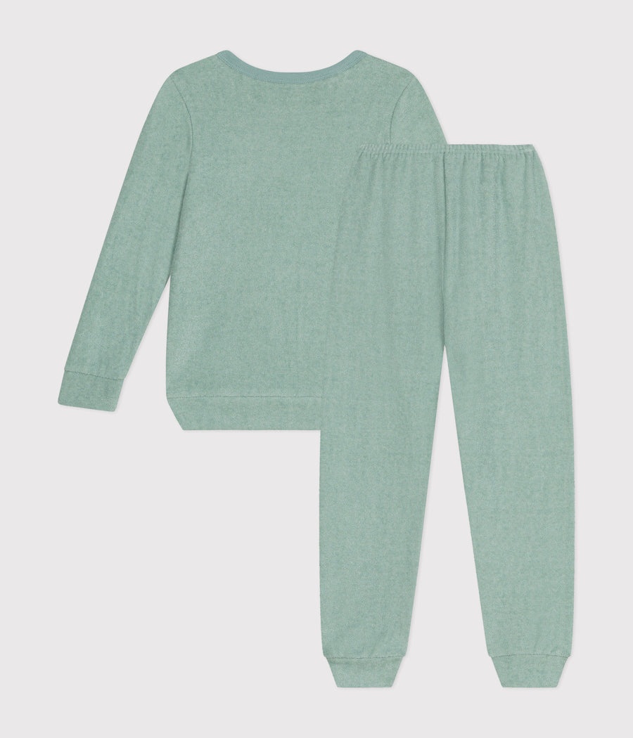 Pyjama Uni en bouclette éponge grattée Enfant vert Paul - Petit Bateau