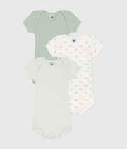 Set of 3 short-sleeved mini whale cotton baby bodysuits - Petit Bateau