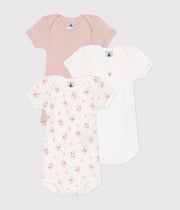 Set of 3 short-sleeved floral cotton baby bodysuits - Petit Bateau