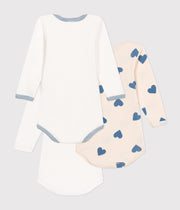 Set of 3 long-sleeved baby bodysuits Whales in Cotton - Petit Bateau