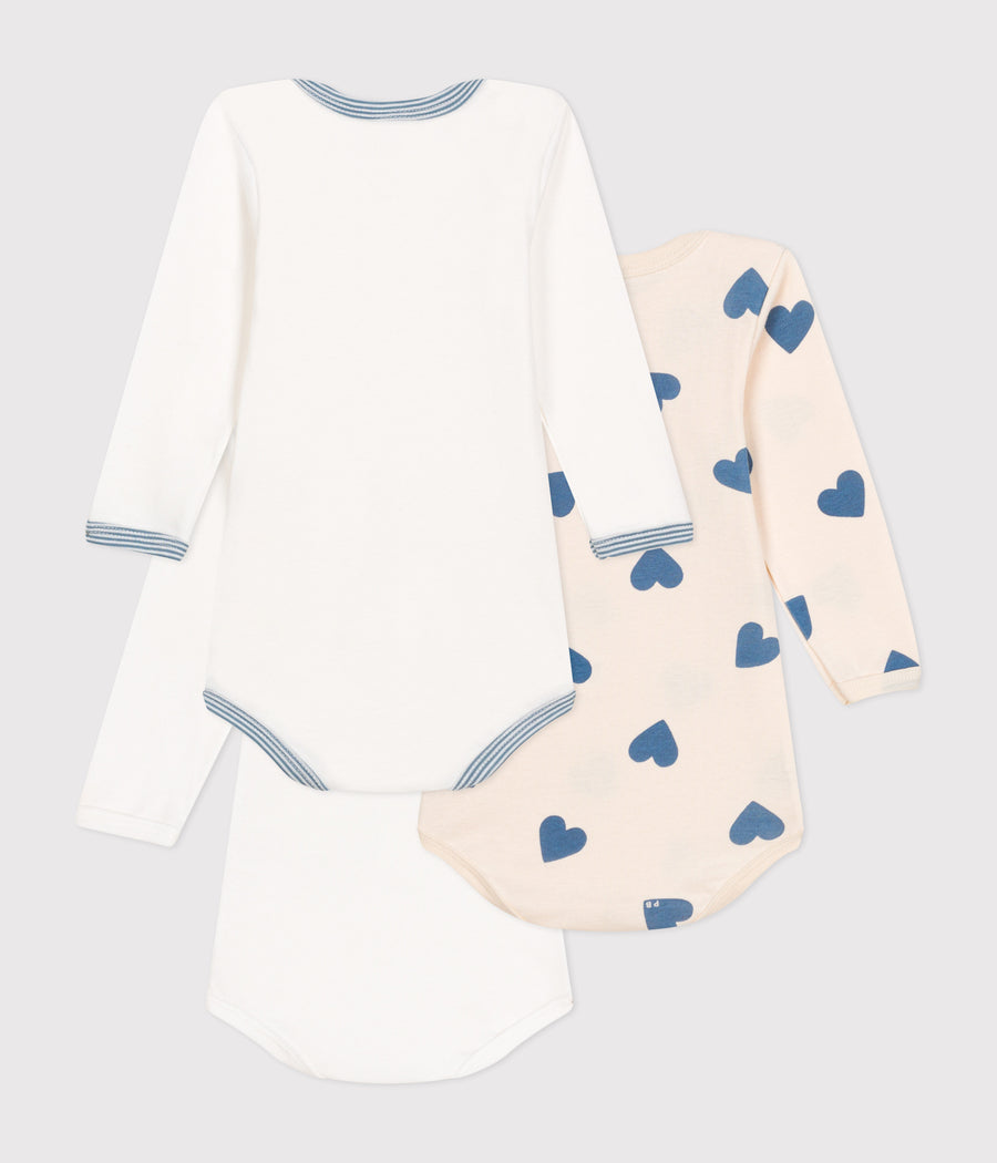 Set of 3 long-sleeved baby bodysuits Whales in Cotton - Petit Bateau