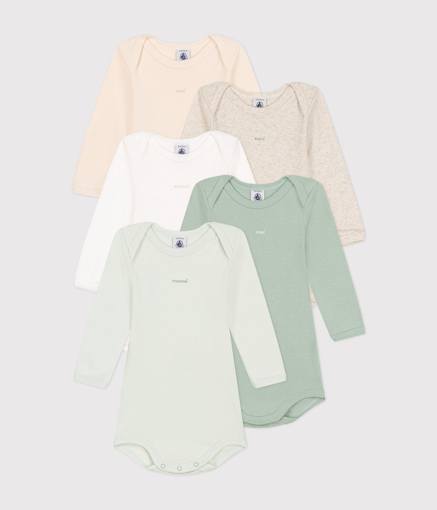 Pack of 5 long-sleeved baby bodysuits Hearts Multico - Petit Bateau