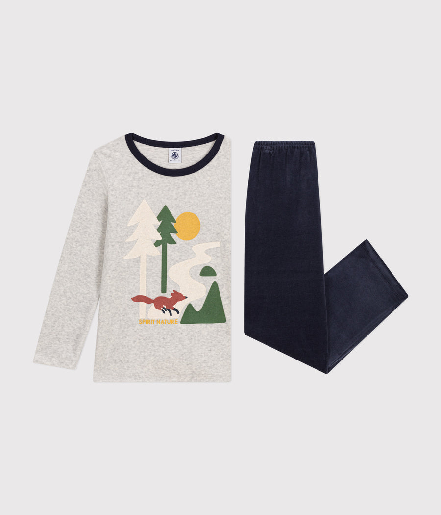 Children's velvet pajamas with forest fox - Petit Bateau