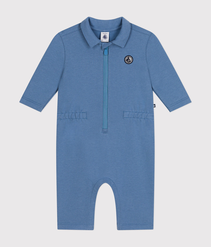 Baby Blue Beach Long Fleece Jumpsuit - Petit Bateau