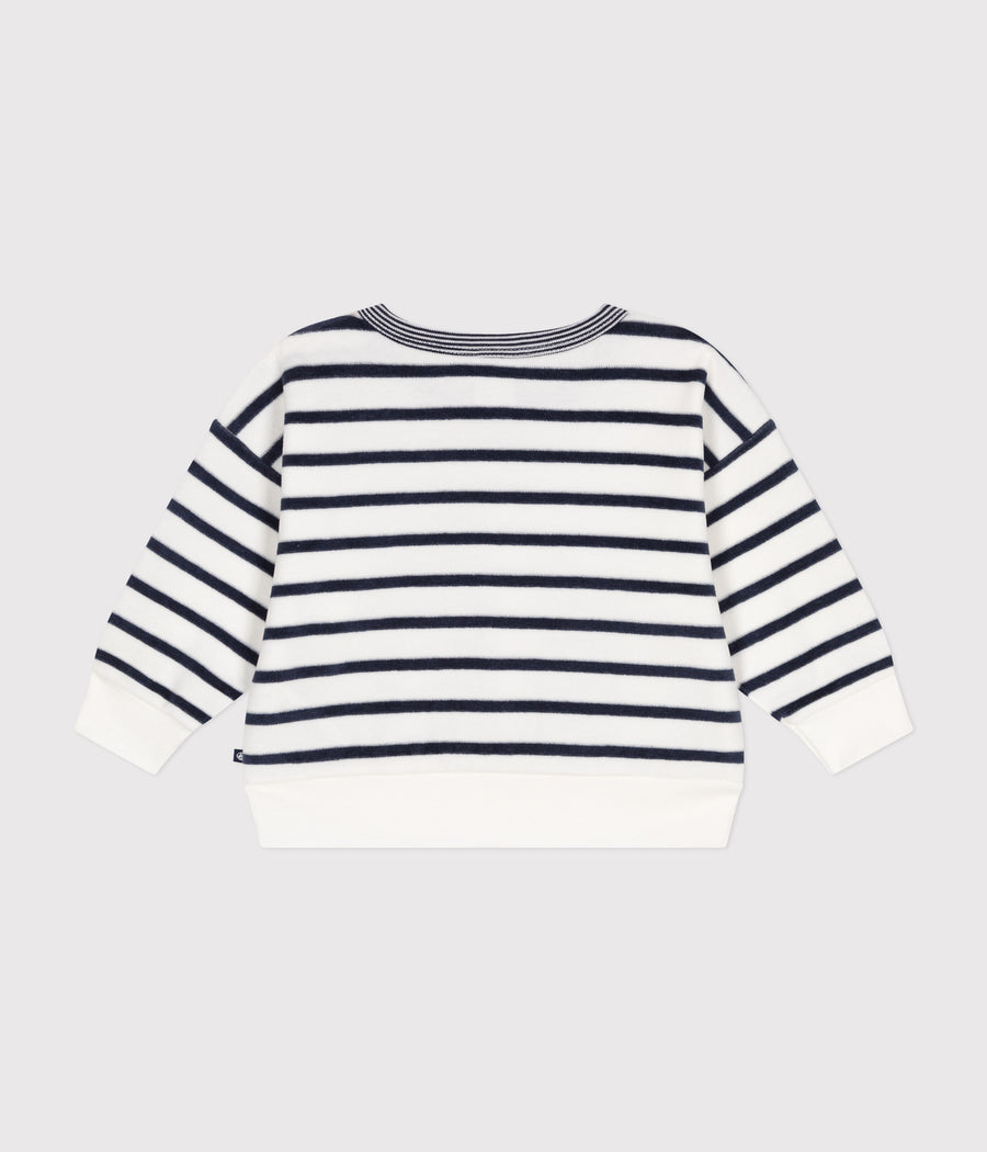 Baby White/Blue Velour Terry Sweatshirt - Petit Bateau