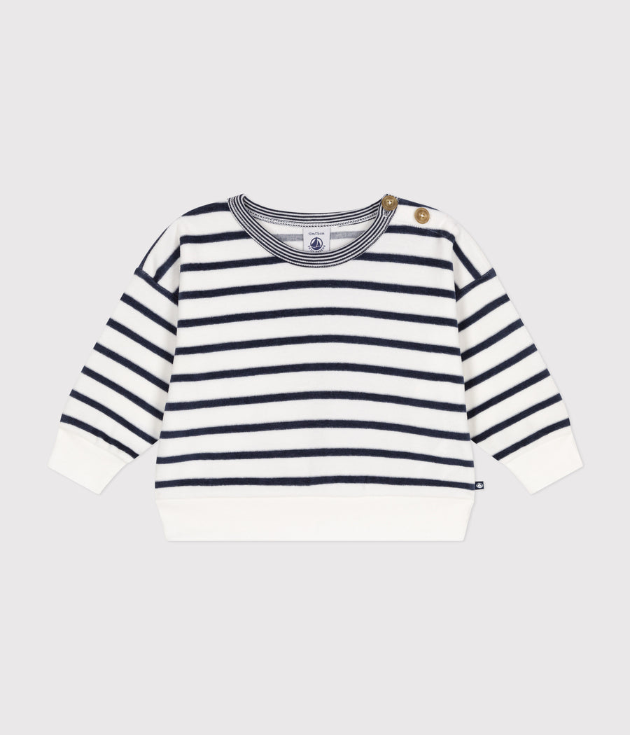 Baby White/Blue Velour Terry Sweatshirt - Petit Bateau