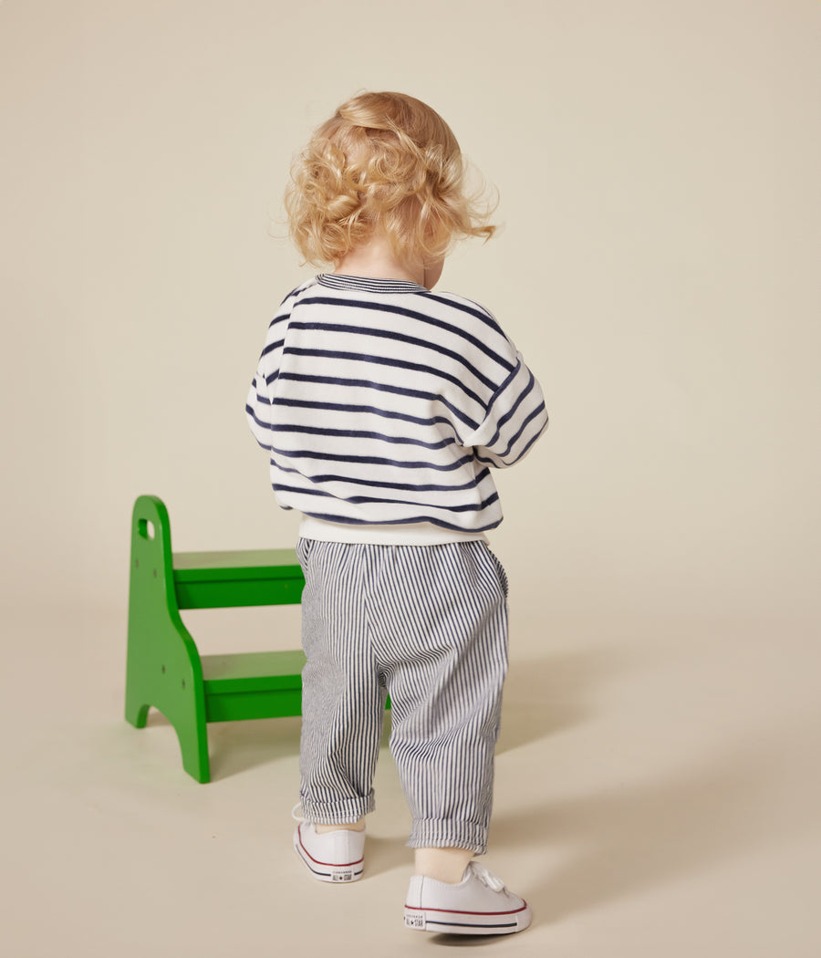 Baby White/Blue Velour Terry Sweatshirt - Petit Bateau