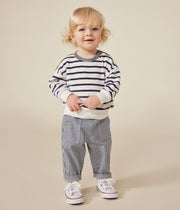 Baby White/Blue Velour Terry Sweatshirt - Petit Bateau