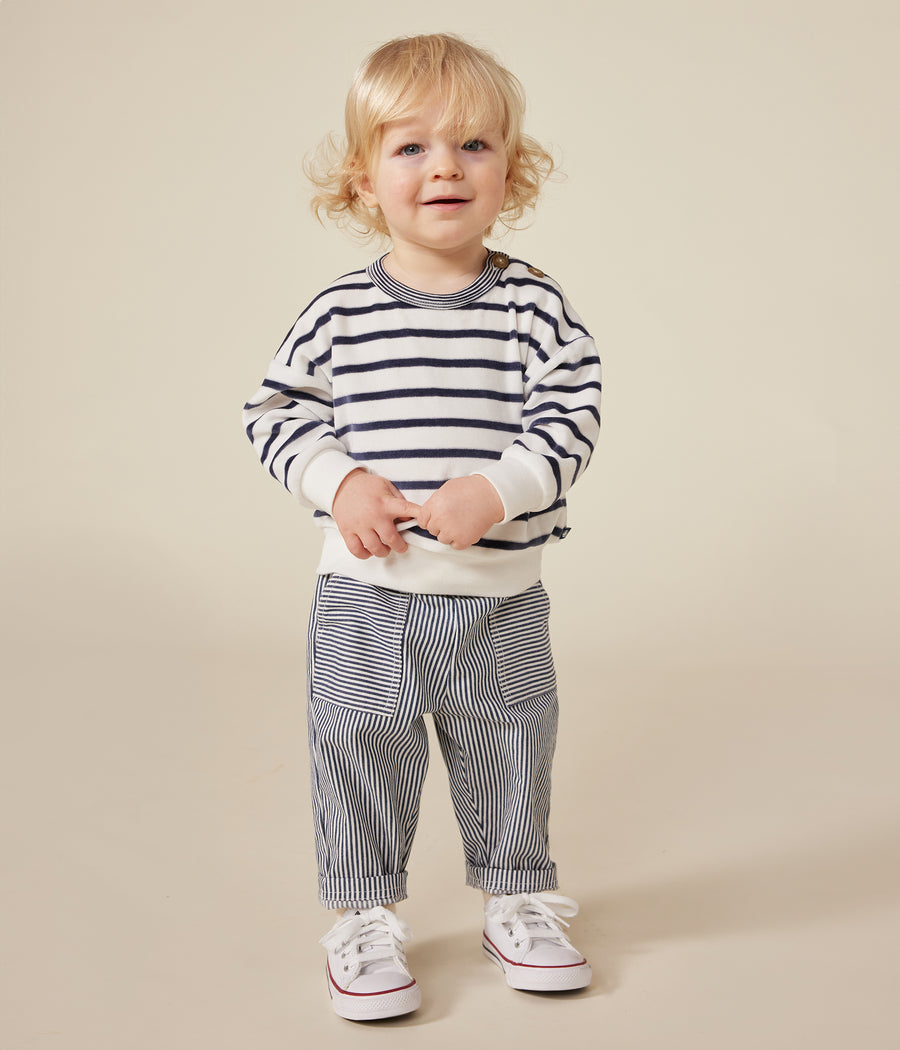 Baby White/Blue Velour Terry Sweatshirt - Petit Bateau