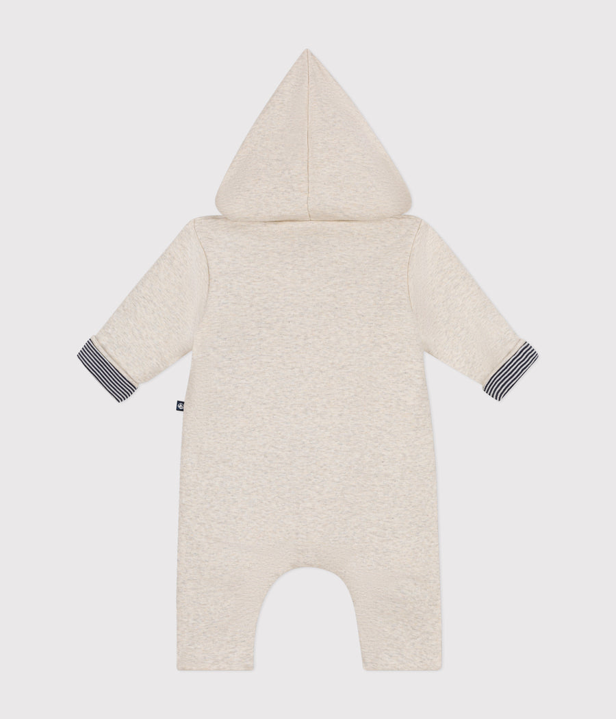 Baby's long padded cotton hooded jumpsuit | Beige Montelimar heather - Petit Bateau